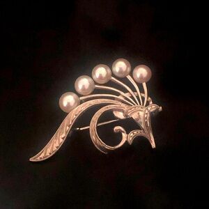 MIKIMOTO Sterling Silver Akoya Pearl Spray Brooch